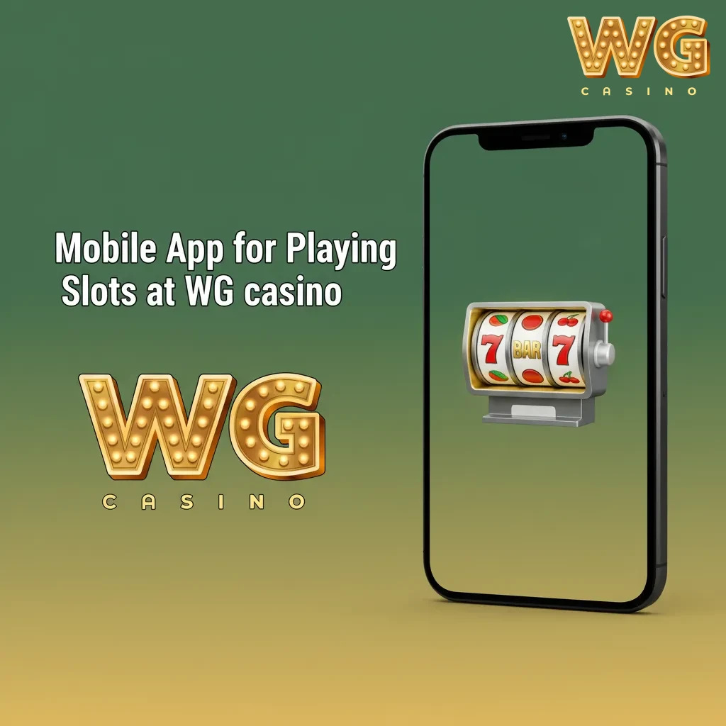 WG Casino app on smartphone showing slot lobby with search, filters, Spin button, biometric login, and cashier access.