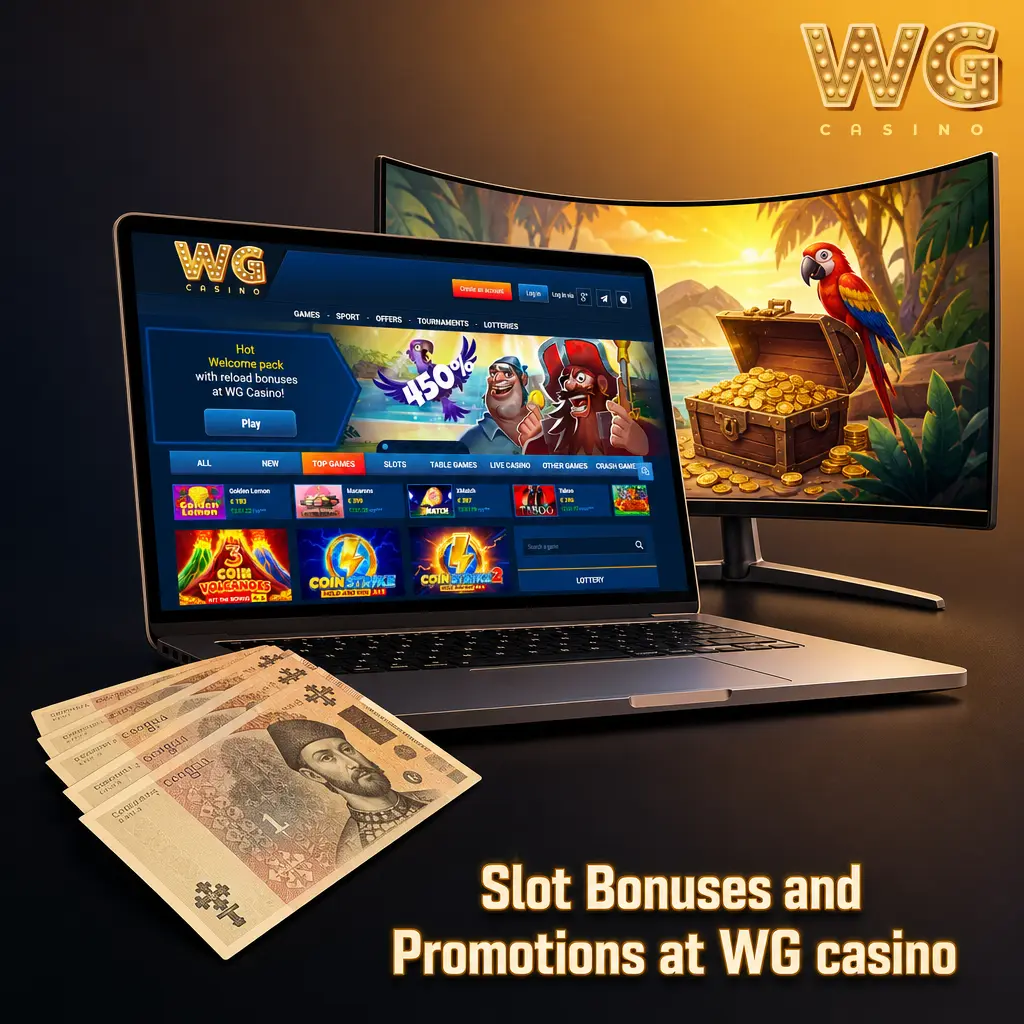 WG casino slot bonuses and promotions with deposit offers, wagering rules and eligible slot games