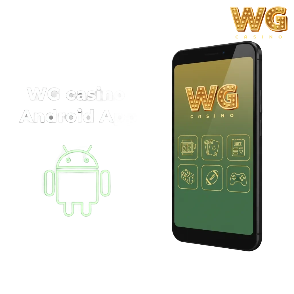 WG casino Android app promo showing install steps, with sports betting markets, slots, tables, and live dealer games.