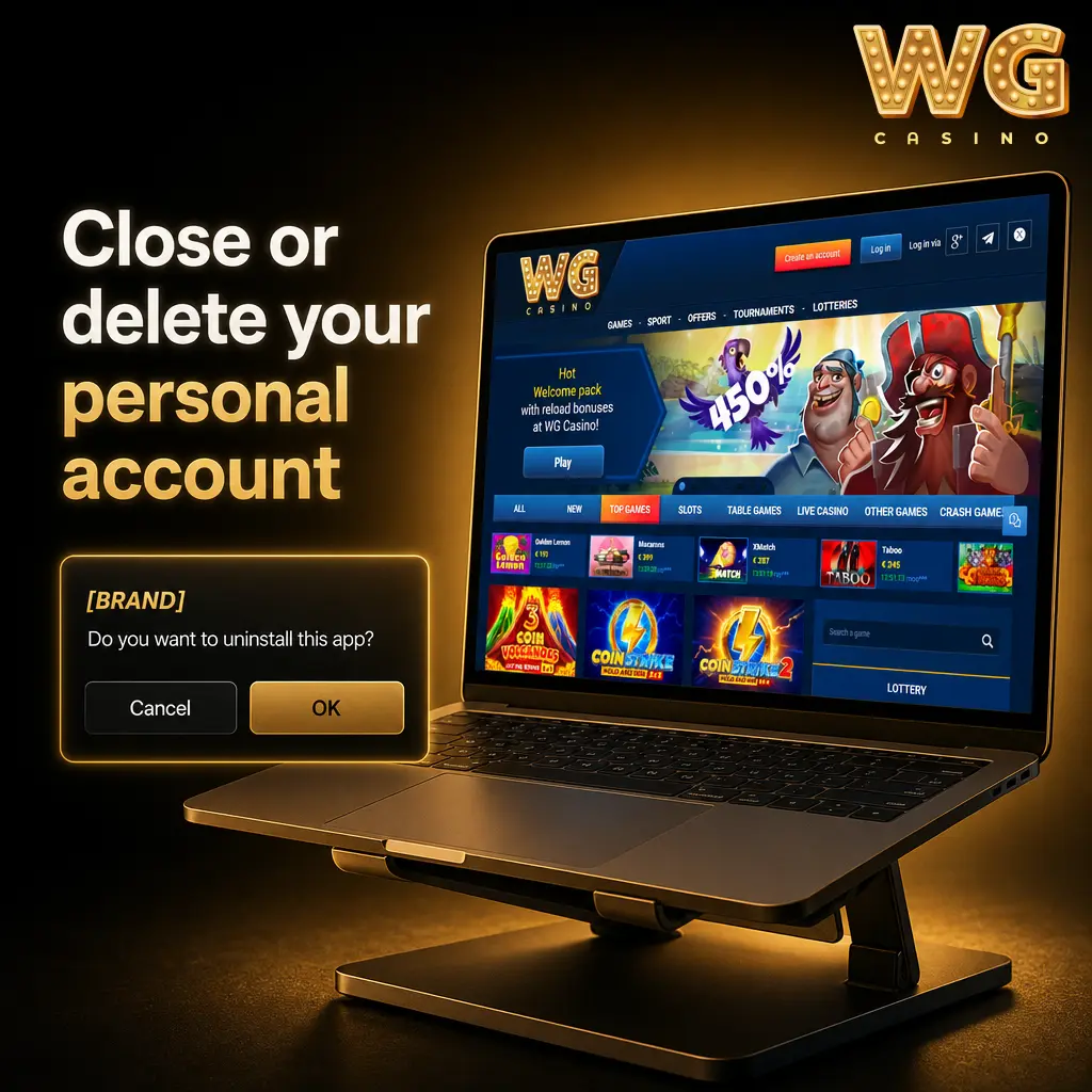 Account closure guide showing profile menu, identity checks and balance withdrawal before deleting a personal account