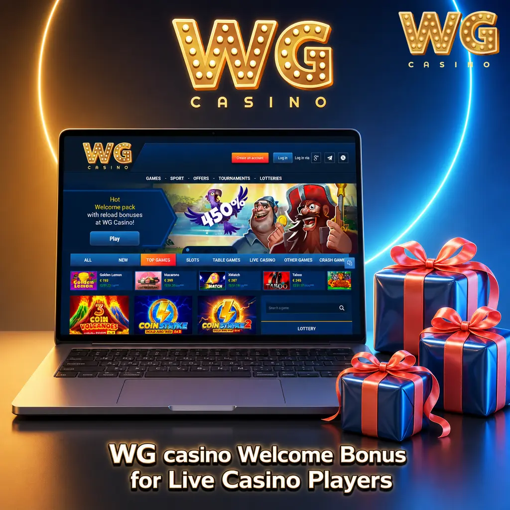 WG Casino welcome bonus panel showing live casino deposit tiers, x40 wagering and claim details