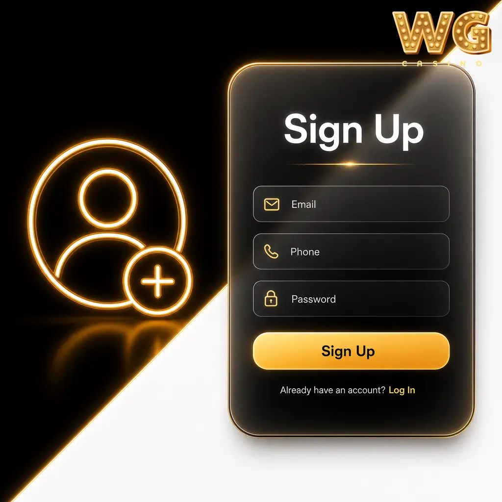WG Casino UK account registration screen for sportsbook, casino games, deposits and bonuses