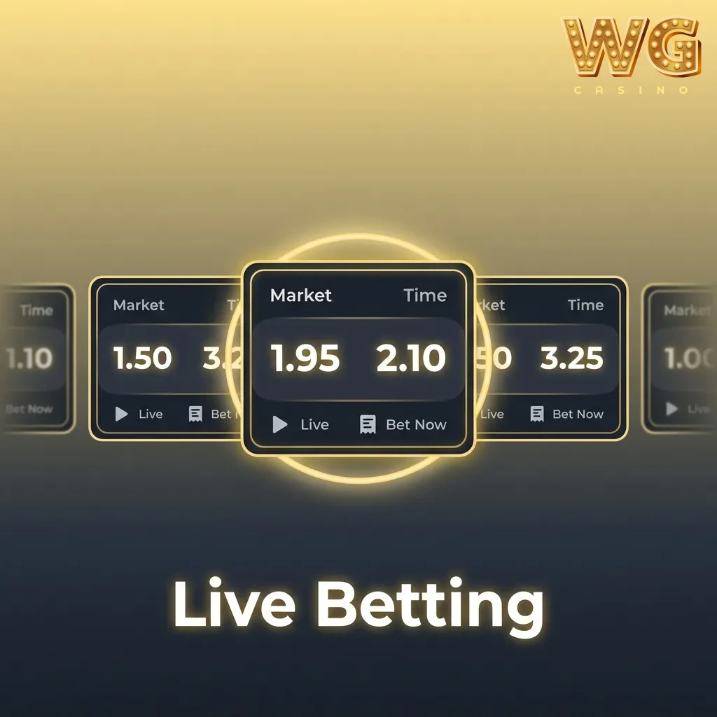 Live betting interface showing real-time odds, in-play stats, cash out, and alerts for key moments across multiple sports