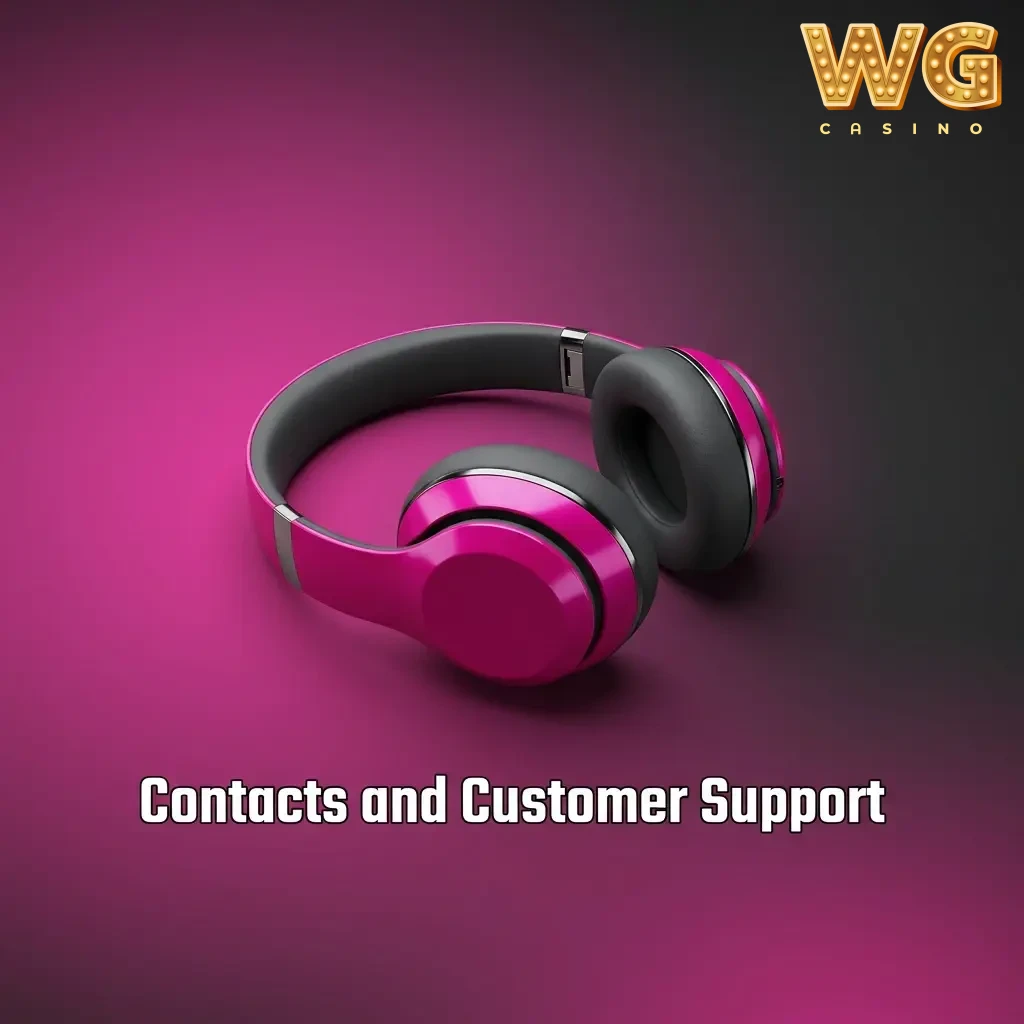WG Casino 24/7 customer support options in account area: live chat, email and support form for payments and login issues